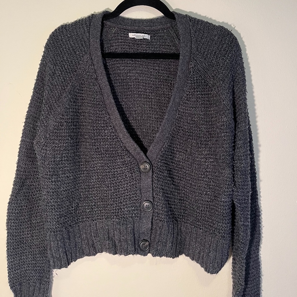 American Eagle Gray Button Knit Cardigan Sweater Size Large